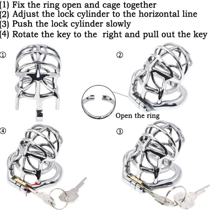 Stainless Steel Cage Chastity Belt for Men Closable Snap Ring Sm