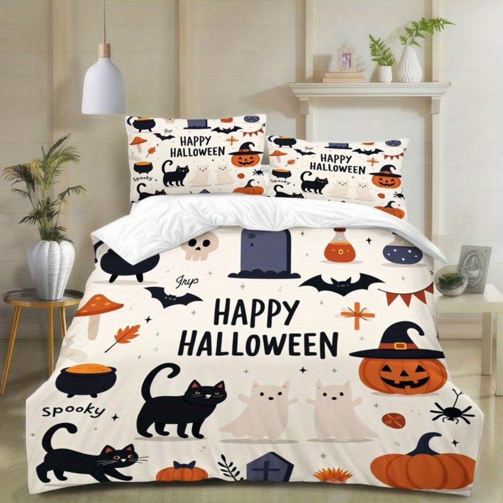 

Happy Halloween Pumpkin Cat 3D Print Bedding Set Washable Duvet Cover Set King Queen Twin Single Size Bithday Gift Bedroom Decor EU Single 135x200cm