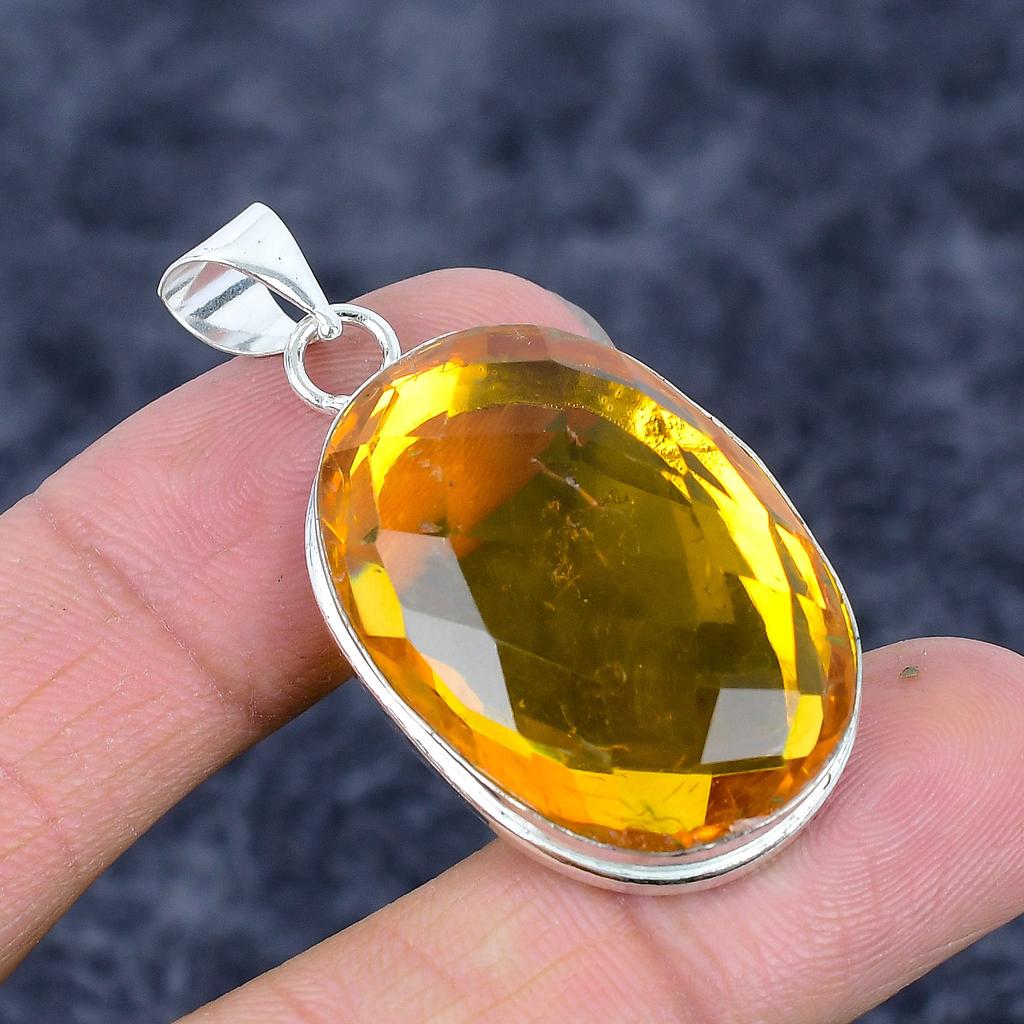 Citrine Gemstone Handmade 925 Sterling Silver Jewelry Pendant 1.85" M-3243