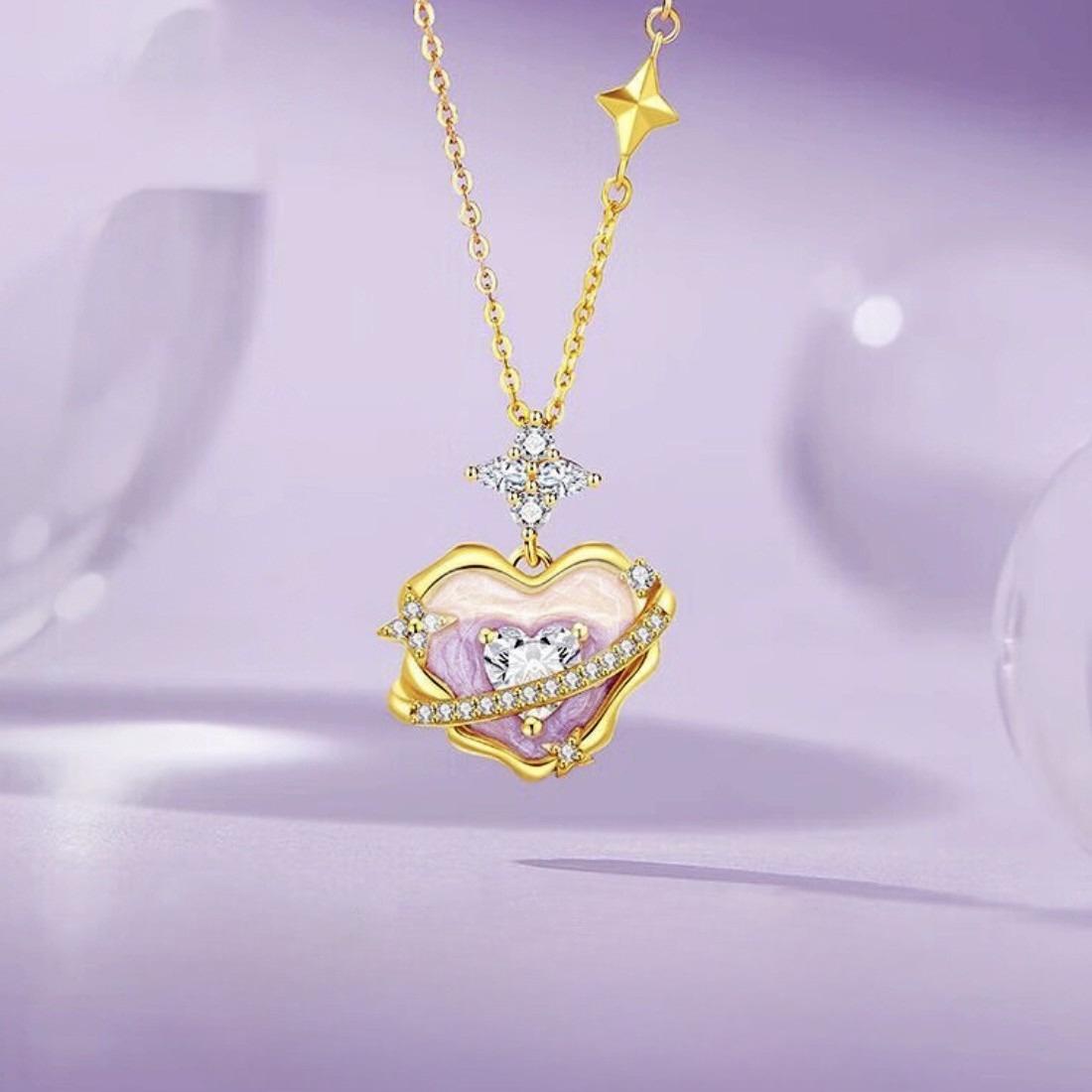 Heart Shaped Secret Language Planet Necklace for Women, Fashionable and High End, Enamel Craftsmanship Design, Versatile Clavicle Chain 40CM