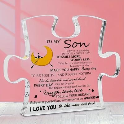 2D Flat, "To My Son" Acrylic Desk Decor Plaque, Floral Design & Butterflies Suitable for Wall Decoration, Porch, Room, Villa, Accents Home, Hallway, O