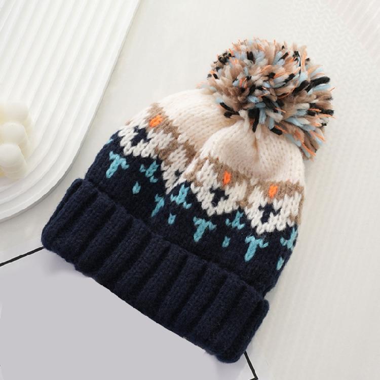 Pompoms Contrast Color Winter Hat Knitted Slouch Skull Hat Adjustable for Outdoor Activity Everyday Use Head Accessory