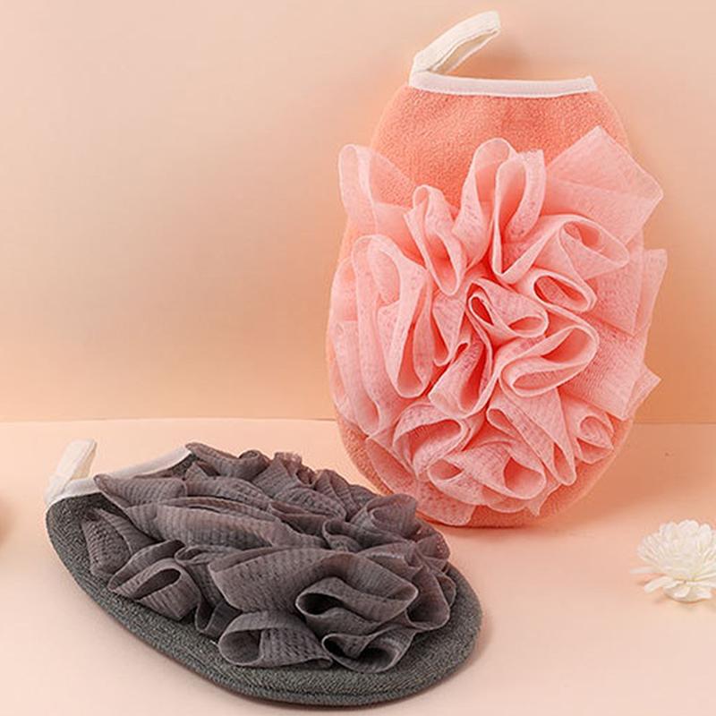 Exfolierande Dubbelsidiga Handskar Kroppsrengöring Badblomma Badrum Duschboll Kroppsskrubb Badsvamp Handduk Badrumsverktyg