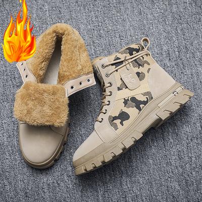 Winter New Velvet Warm Snow Boots Men's High-top Thick-soled Tooling Boots Trendy British Style Men's Shoes