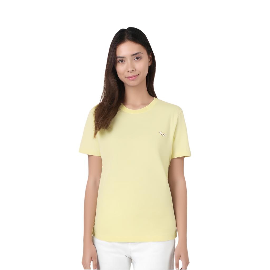 Maison Kitsune Ss24 Baby Fox Series Solid Color Logo Crew Neck Short Sleeve Regular T-Shirt Women Tops Yellow MW00122KJ0008-P712