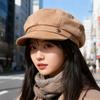 Fashionable Suede Octagonal Hat for Women Autumn and Winter Beret Small Face  Warm  Progressive Hat  Trendy