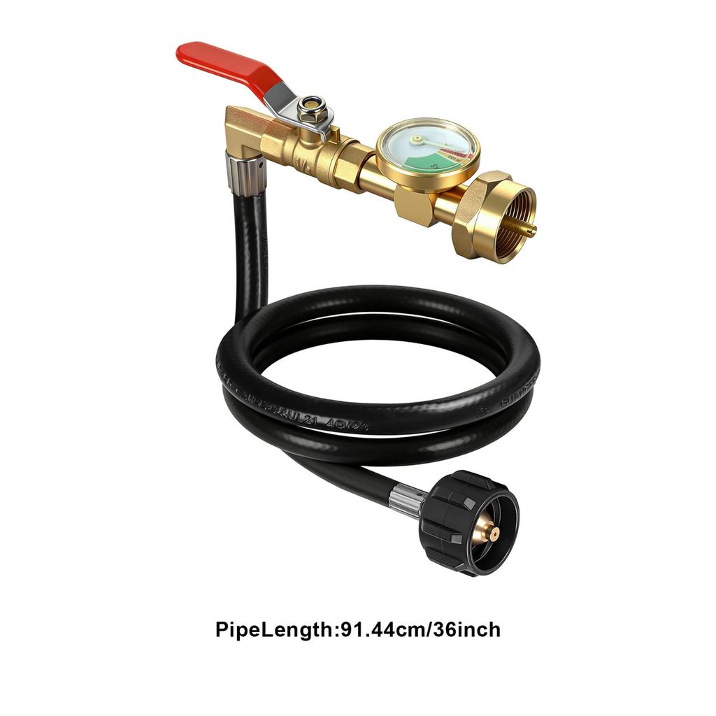 Propane Tank Refill Adapter With Glow-In-The-Dark Pressure Gauge Ball Valve Gas Accessories For Camping And BBQ