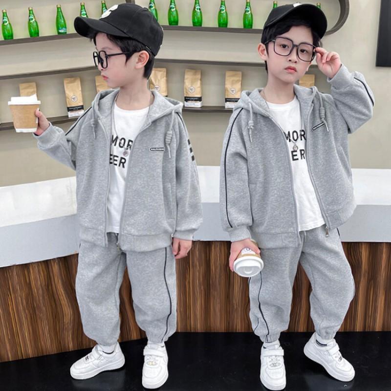 Ensemble de survêtement à capuche zippé en coton pour garçon - Tenue sportive deux pièces pour enfant
