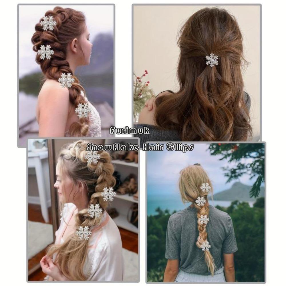 2-Pack Rhinestone Snowflake Hair Clips, Women'S Princess Updo Bun Hair Accessories, Christmas Party Hair Clips, Festive Gift Hair Pins, Plastic