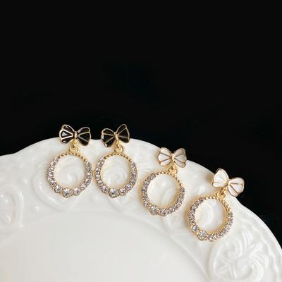 Silver Needle New Trendy Bow Diamond Circle Earrings Women's Small Fresh Fashion Versatile Temperament Simple