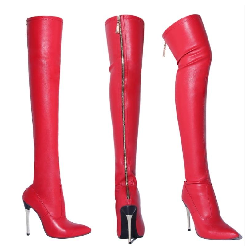 

Модные большие размеры 34-43, совершенно новые популярные женские ботильоны на тонком высоком каблуке, модные ботфорты с острым носком, женская праздничная сексуальная обувь 43 красный