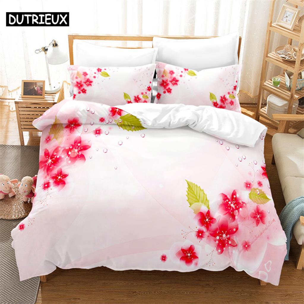 

Pink Flower Couple Queen Bedding Set Duvet Cover Kids Bedroom Bed Set Comforter Cover Set King Size Duvet Cover Set Bedding Sets (135x200cm)&set