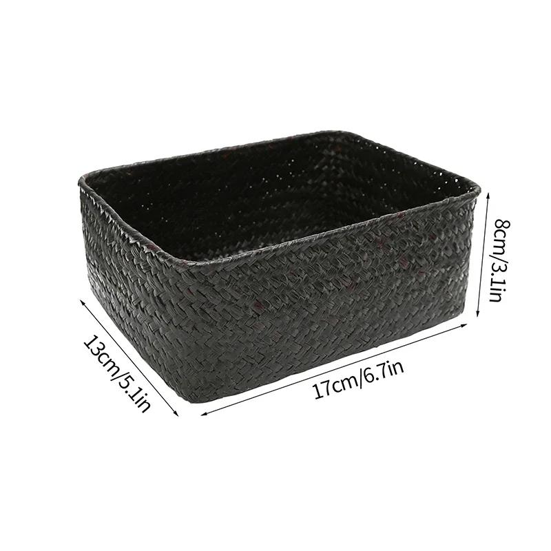 Handmade Woven Seagrass Storage Basket Desktop Straw Rattan Organzier Picnic Storage Box Desk Cosmetic Fruit Sundries Container