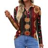 Women's Fashion Casual Lapel Short Long Sleeve Print Shirt Women's Button Up Tops