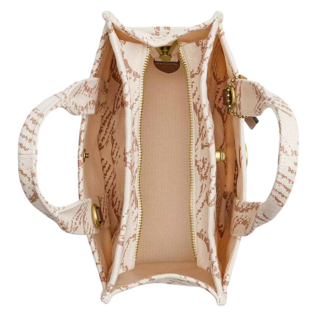Coach Cargo 26 Printed Logo Zipper Tote Bag Shopping Bag Signature Canvas Handbag Medium Women tote Brass Natural CAM61-B4NP