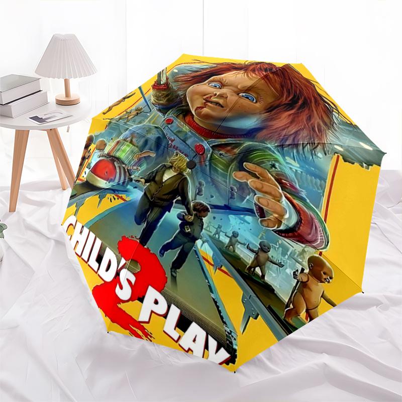 

1pc Child s Play 2 Design Automatic Opening and Closing Umbrella - Lightweight 3-Fold Design, Suitable for Fans, Travel, Daily Use - Official Pro