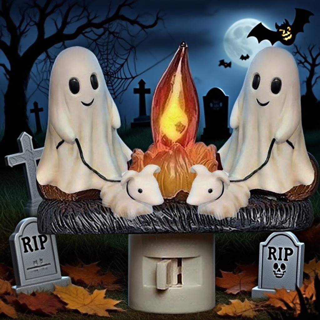 Flickering Night Light : 3D Bonfire Flame Nightlight Plug In Roasting Marshmallows Night Lights For Halloween Horror Parties Decorations