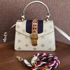[Pre-Owned] Sylvie Gold Buckle Bee Star Pattern Striped Web Leather Crossbody Bag - Very Good #1S27P1E