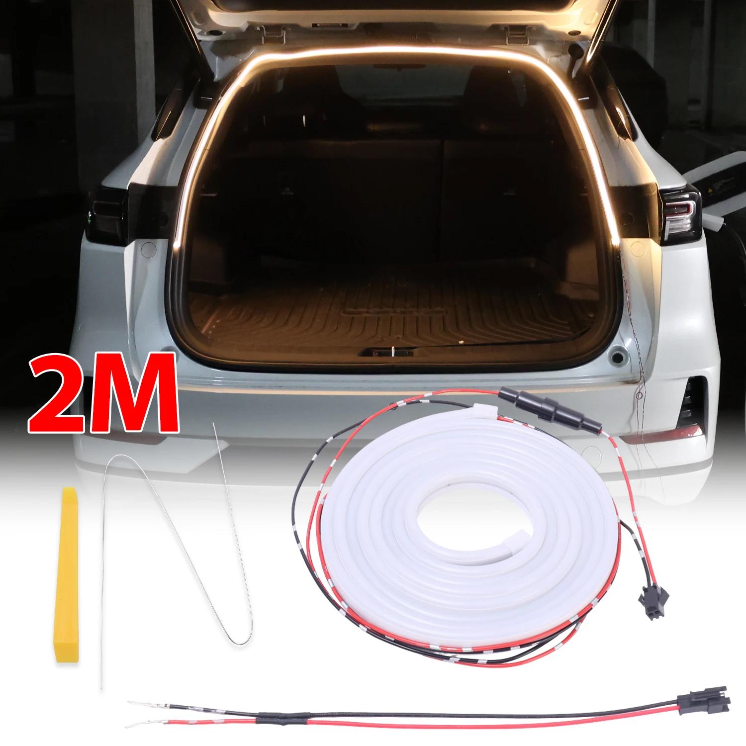 Universal Car Trunk LED Light Strip Silicone Cuttable Ambient Lighting White Warm Auto on Off Universal Car Boot Lamp Light Bar Warm light