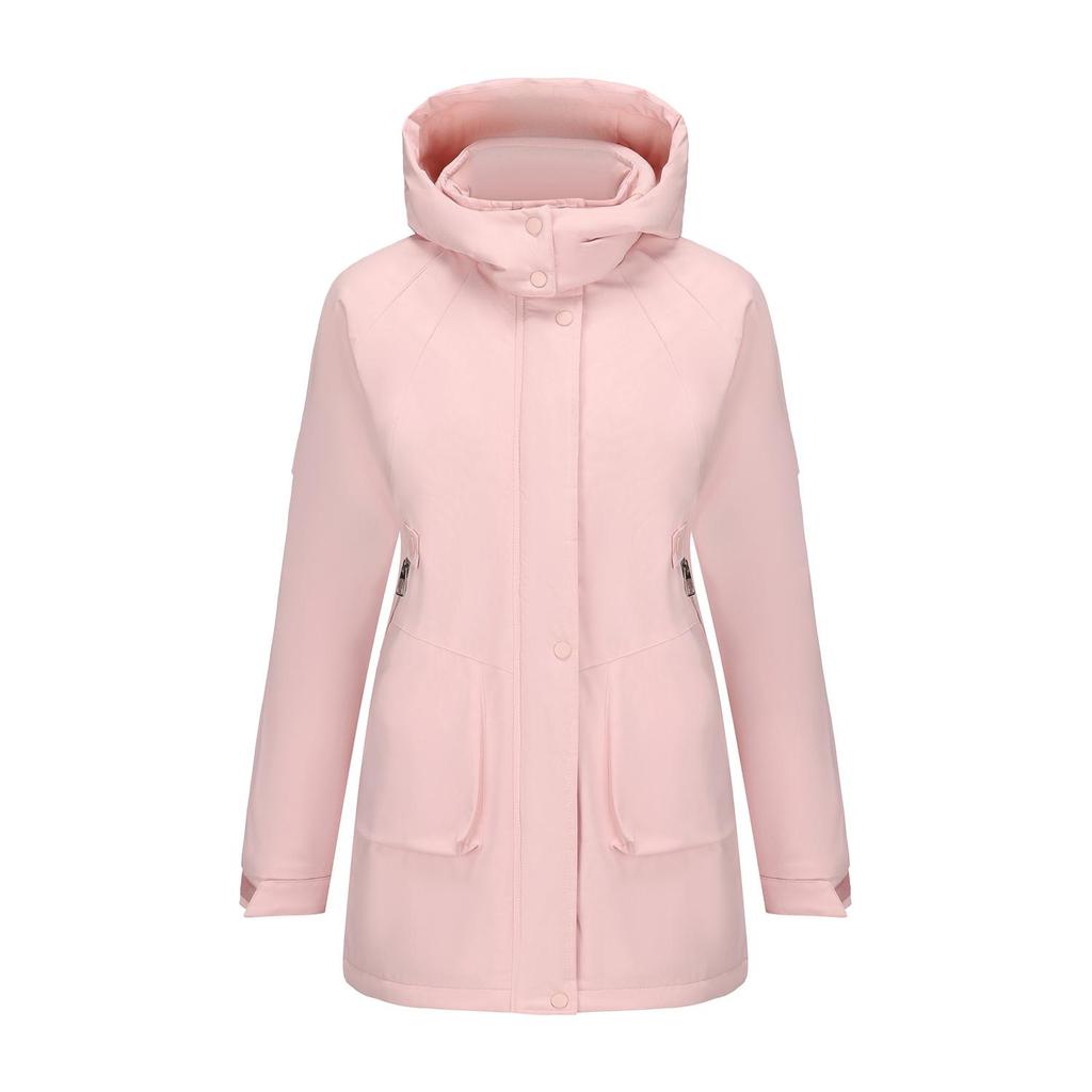 Women’s Warm Windcheaters Detachable Hooded Fleece Lined Zipper Coats Windproof Parka Outdoor Hiking Mountaineering Jackets