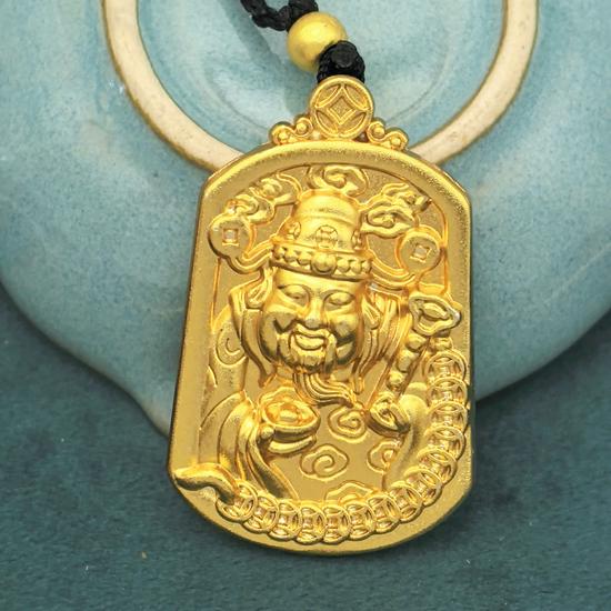 Guochao Wealth God Pendant: Chinese-Style Alloy Necklace with Woven Rope for Couples