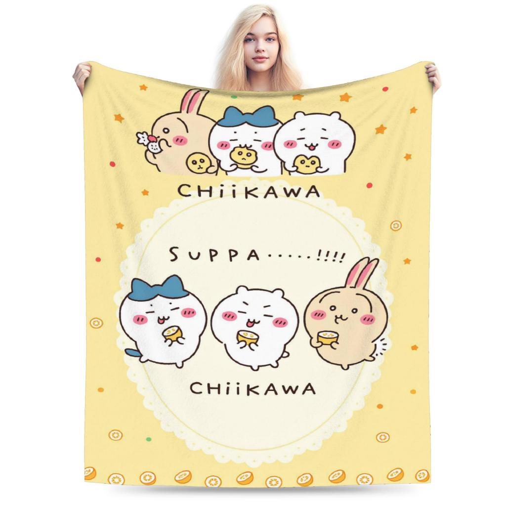 Chiikawa Catoon Flannel Blanket Grabber Kawaii Customized Throw Blankets for Sofa Bedding Lounge 125*100cm Bedspread