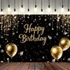 2D Happy Birthday Photo Backdrop Banner Black Gold Glitter Curtain Diamond Party Background Cloth
