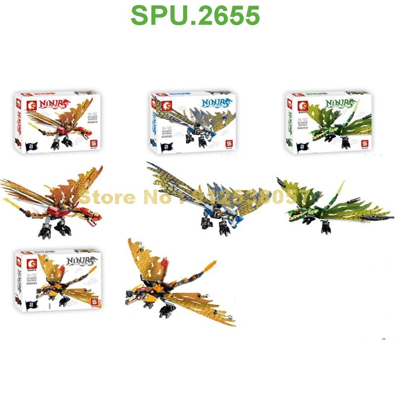 Ninja N/4/sets Ice Fire Gold Flame Lightning Flying Double Head Dragon Robot Mech Forge Building Blocks Toy