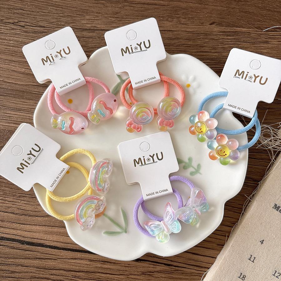 Süßes Cartoon Transparentes Kinder Stirnband Gebundenes Gummi Regenbogen Schmetterling Kopfschmuck Mädchen Kinder Haarschmuck