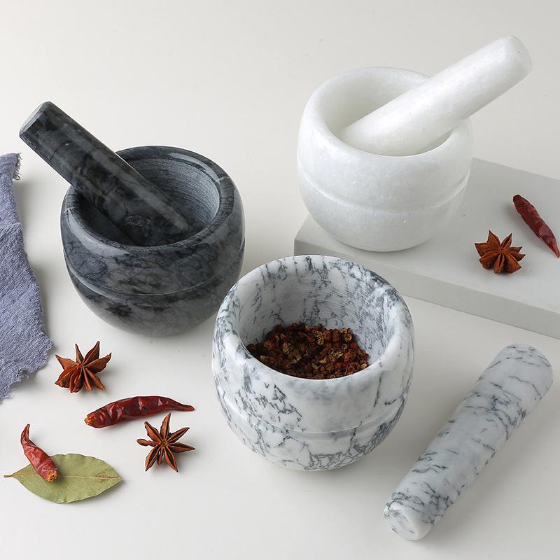 Small Marble Mortar and Pestle - Natural Stone Grinder for Garlic and Pepper Crushing