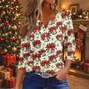 Women's Casual Christmas Print V-Neck 3/4 Sleeve Button-Front T-Shirt
