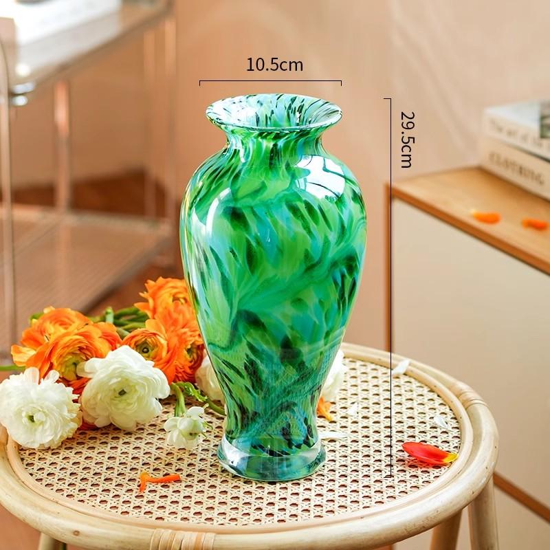 New Chinese Style Glazed Green Glass Vase, Living Room Decoration Ornament, Hydroponic Vase, Glass Container, Flower Arrangement
