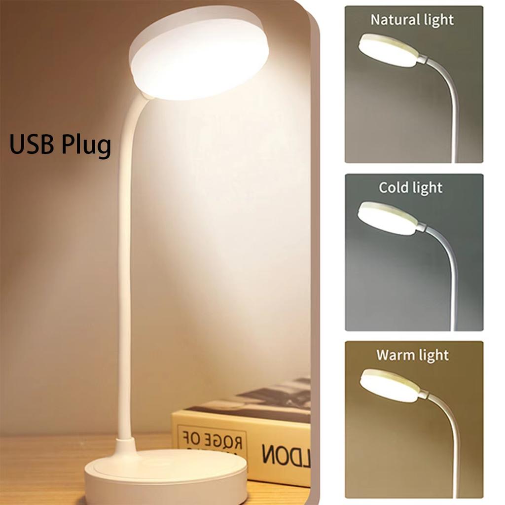 USB Plug-in Portable LED Desk Lamp - 3 Color Stepless Dimming Eye Protection Bedroom Bedside Table Light