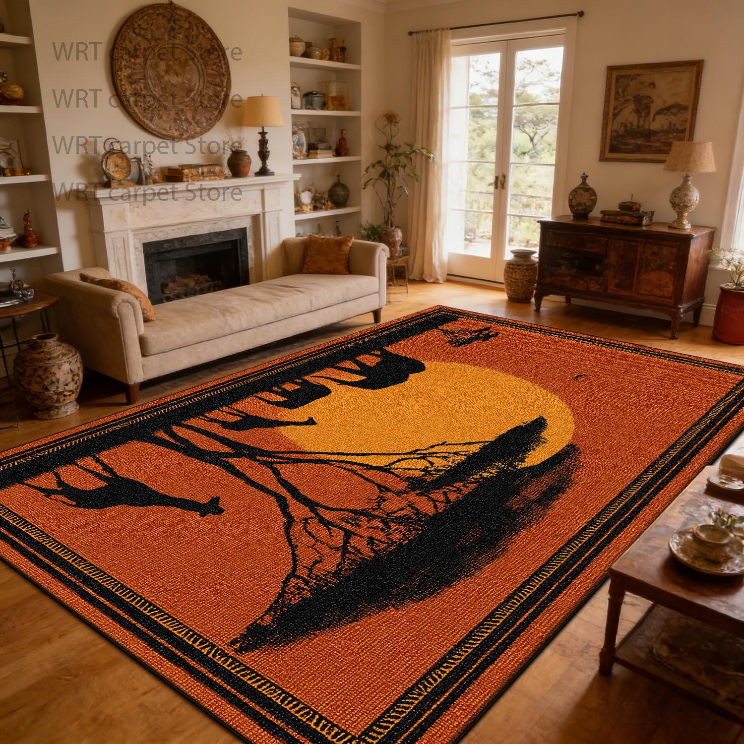 

American Country Style Living Room Carpet Orange Ethnic Decoration Large Size Rugs Fluffy Washable Bedroom Dining Room Floor Mat 60x90cm