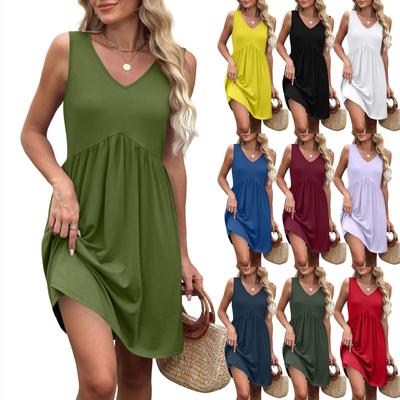 Women's V-neck Casual Beach Vacation Style Vintage Solid Color Sleeveless Splicing Dresses