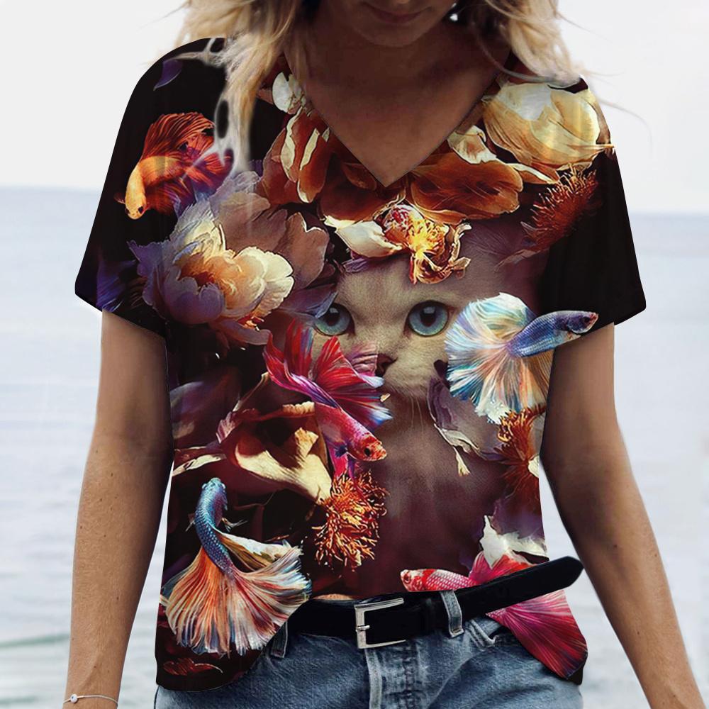 

Топы с короткими рукавами и принтом животных с 3D цветами, футболка, повседневная уличная одежда, пуловеры, летняя женская одежда больших размеров, новая женская футболка 6XL