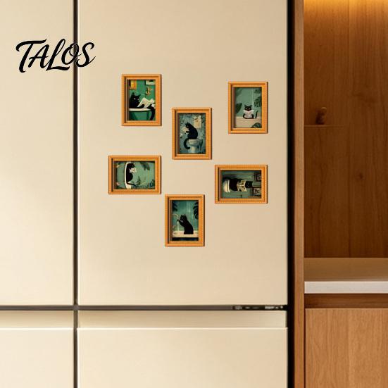Gift for Art Lovers Funny Wooden Fridge Magnets Frame, Retro Cute Cat In Bathroom Magnetic Decorative Frames Dorm Room Refrigerator Locker Magnet