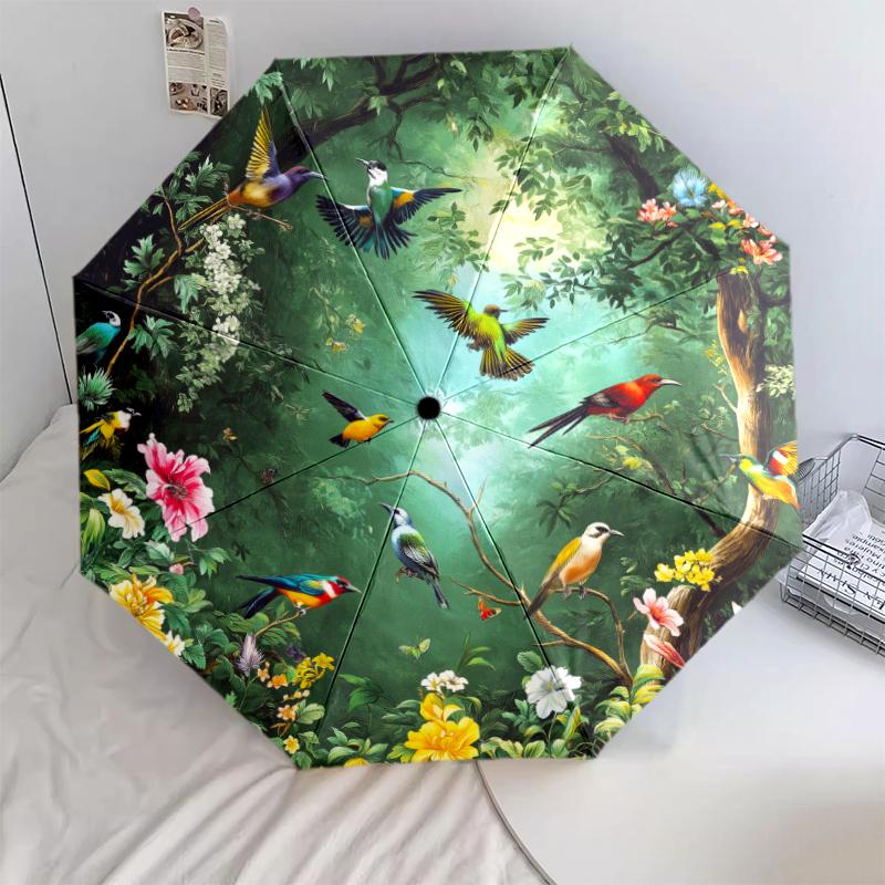 1 PC Automatic Folding Umbrella - Macaw Pattern, Portable & Foldable Design with 8 Ribs, Christmas Birthday Gifts