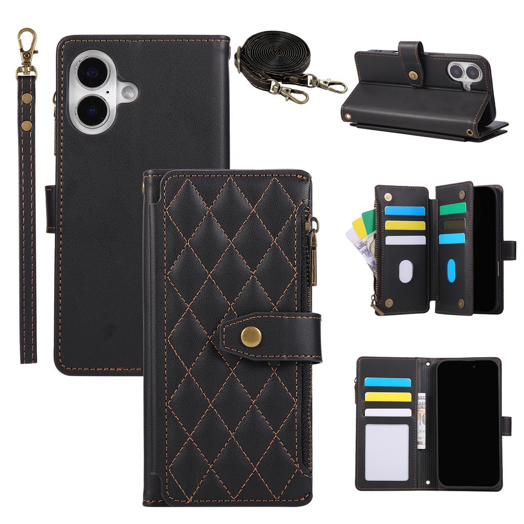 Crossbody Zipper Cards Solt Magnetic Wallet Leather Case For iPhone 17 Pro Max 16 Plus 15 14 13 Long Lanyard Bag Kickstand Cover
