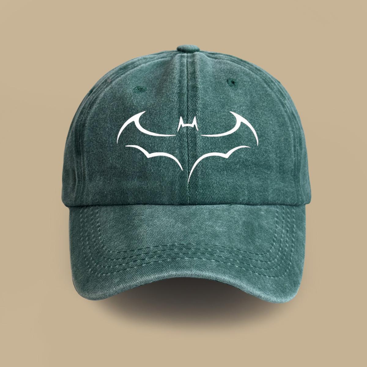 

Retro washed soft top hat trendy bat pattern casual cap spring and summer outdoor versatile travel baseball cap Adjustable темно-зеленого