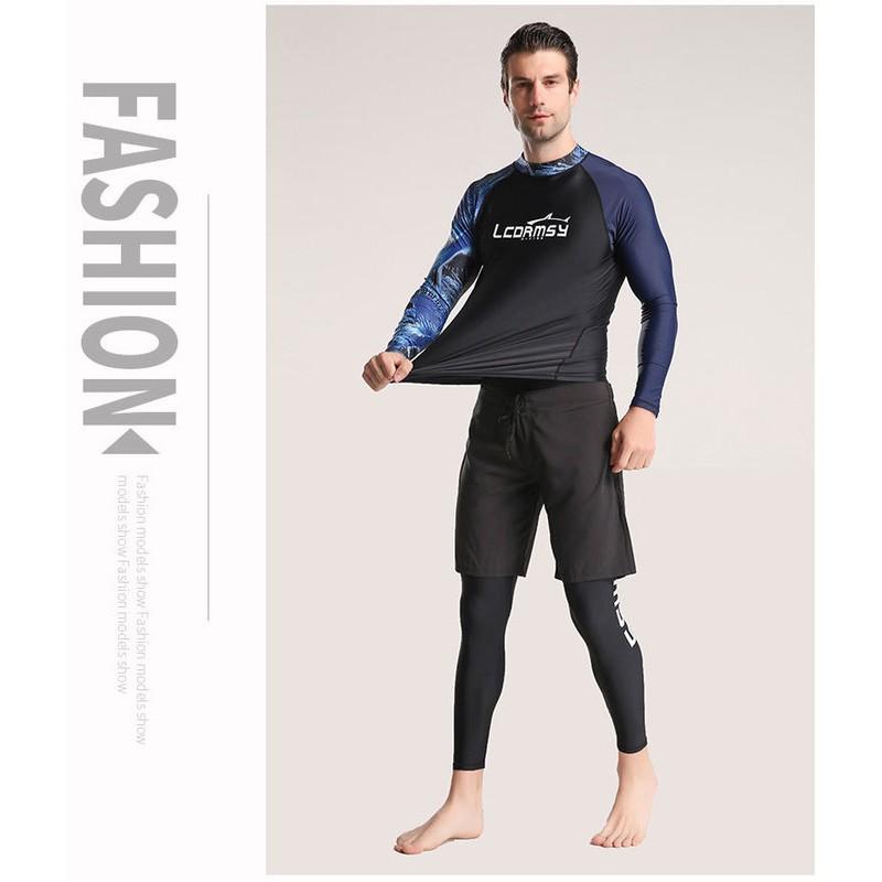 Mens Quick-Dry Rash Guard Long Sleeve UV Protection Diving Suit Surfing Snorkeling Water Sports
