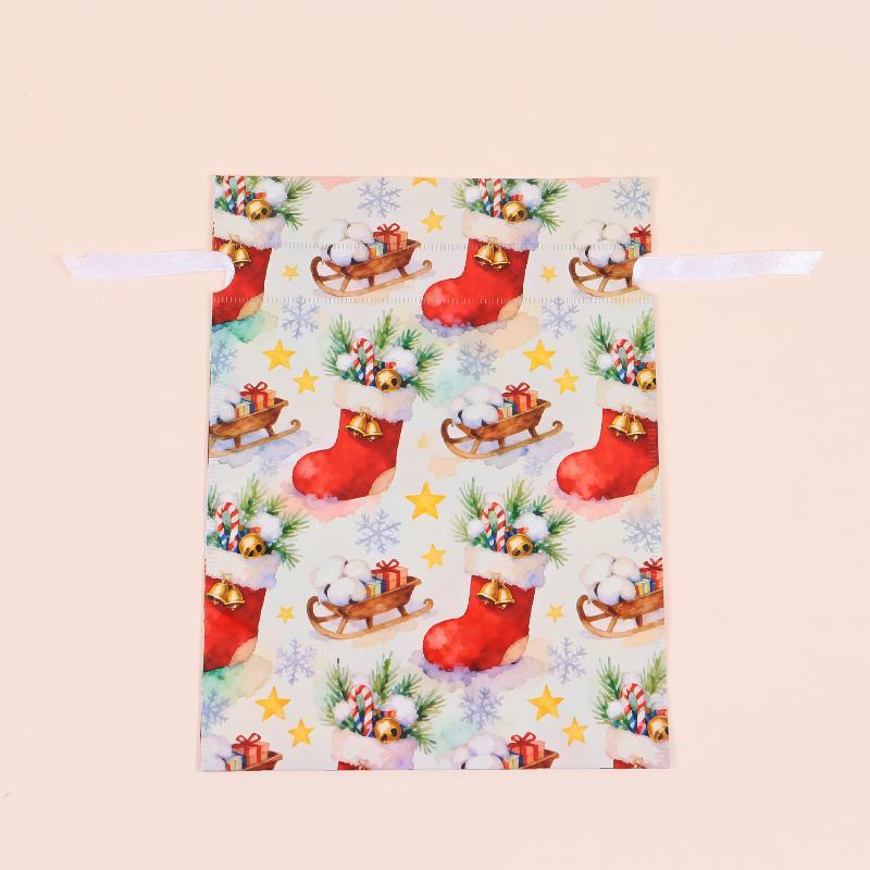 Christmas Drawstring Gift Bags with Assorted Festive Patterns Self Standing for Home Xmas Party Treat Packing