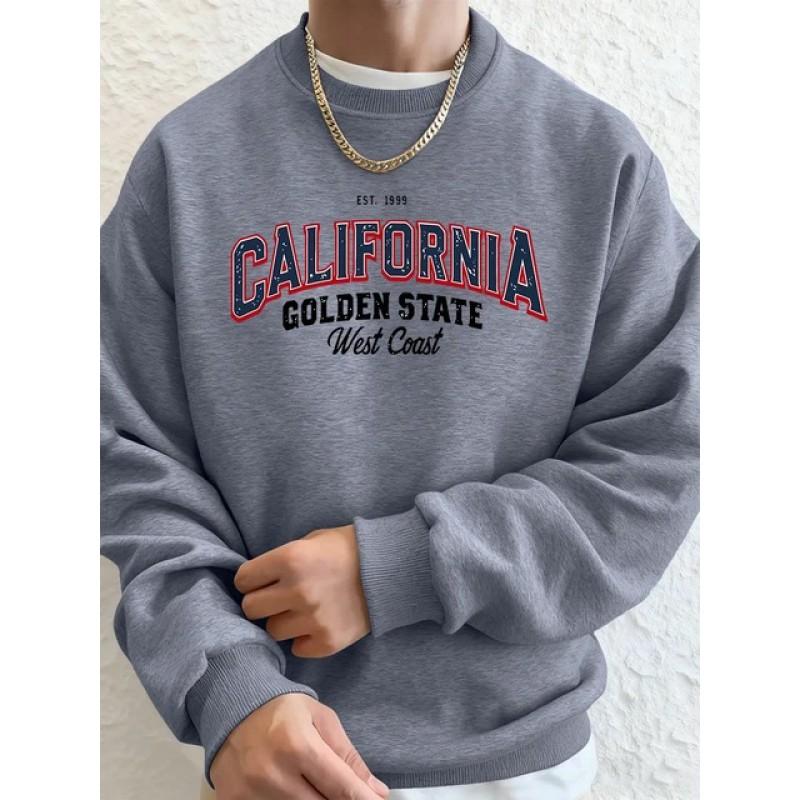 Mens Fleece Lined Winter Crewneck Loose Casual Pullover Sweatshirt White