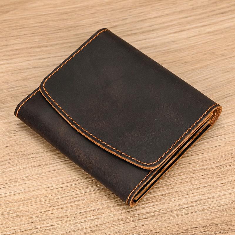Leather Change Bag, Snap-Button Small Card Bag, Men'S And Women'S Retro First-Layer Cowhide Original Small Wallet, Broken Silver Bag.