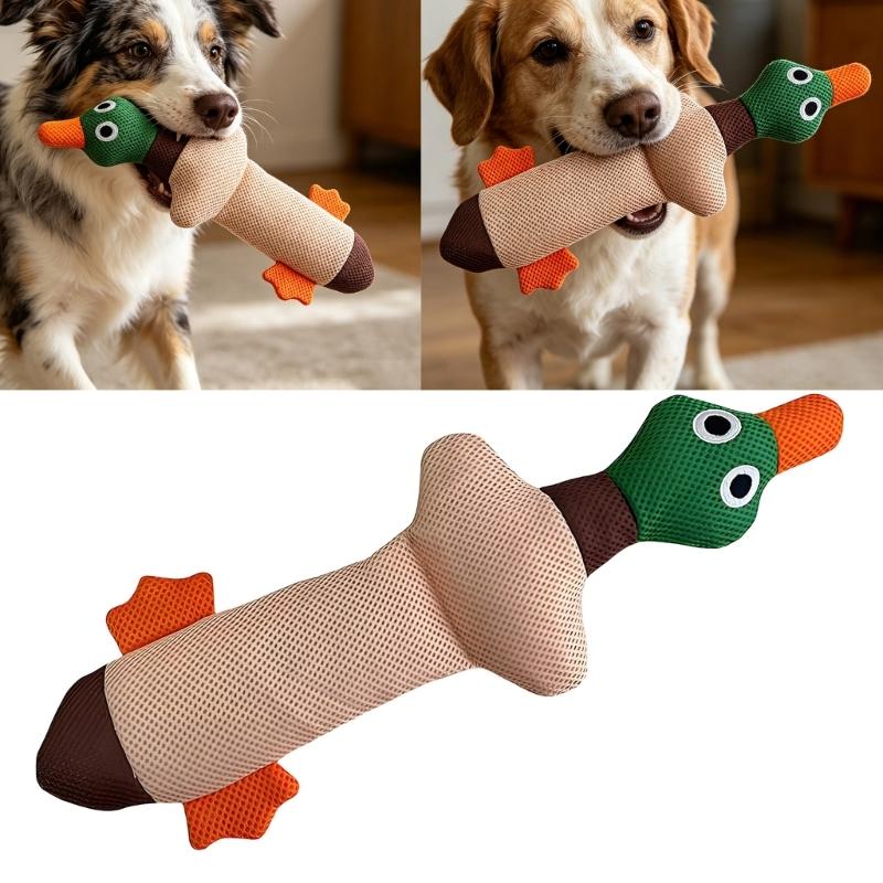 Soft Plush Dog Chew Toy with Squeaker Duck Shape Fetches Toy for Dog to Bites, Carry, Toss, and Play Indoors Daily