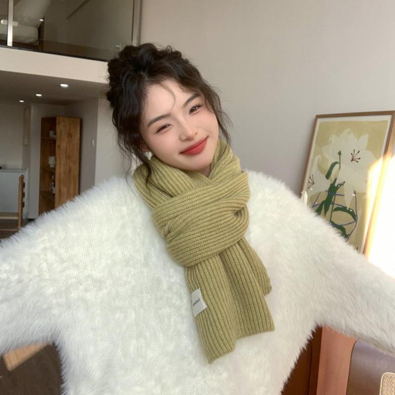 Cachecol de lã espessada vermelha de inverno para mulheres - versão coreana 2023