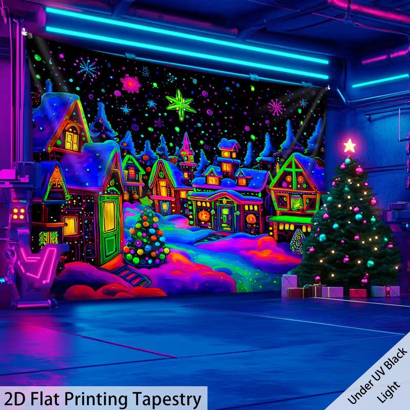 

2D Psychedelic Christmas Tapestry, UV Blacklight Xmas Wall Art 47.2x31.5inch/120*80cm