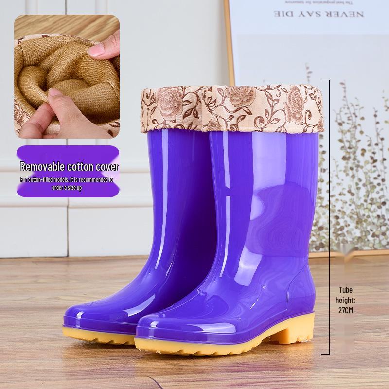 Damen Mid-Calf Fleecegefütterte Rutschfeste Regenstiefel für Alle Jahreszeiten