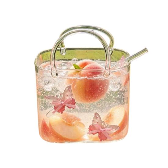Yousheng Handtaschenförmiges Weinglas, 750 ml Handtaschen-Cocktailbecher mit Strohhalm, Einzigartiger Glasbecher für Saft und Limonade, Kreative Vase für Blumen