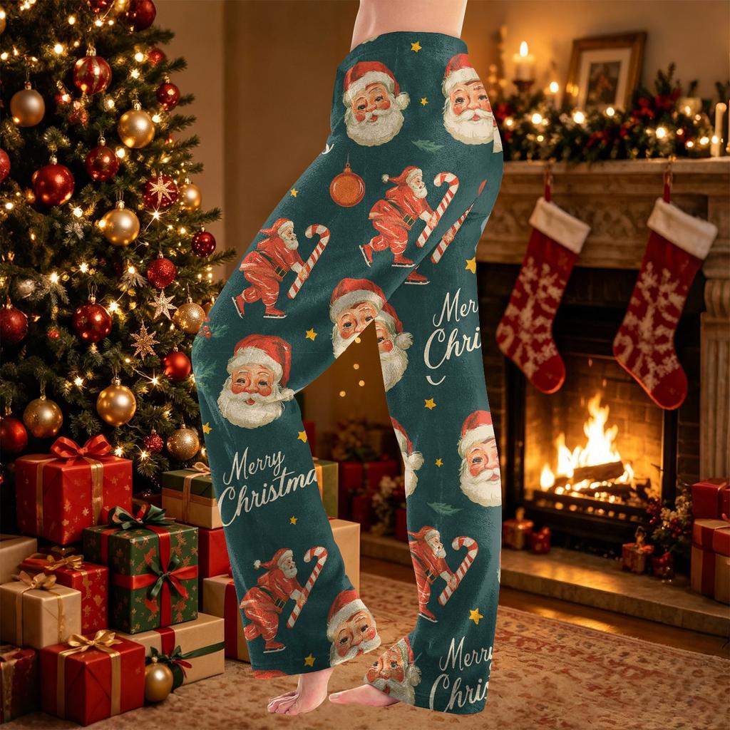 Women's Flannel Pajama Pants Christmas Print Loose Fit Sleep Pants